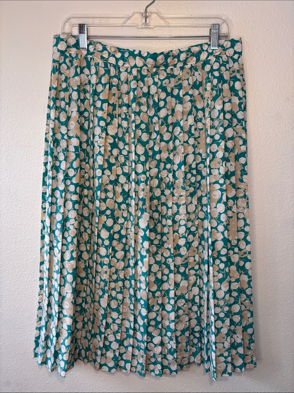 Source Unknown Teal Midi Skirt with Beige Floral Print